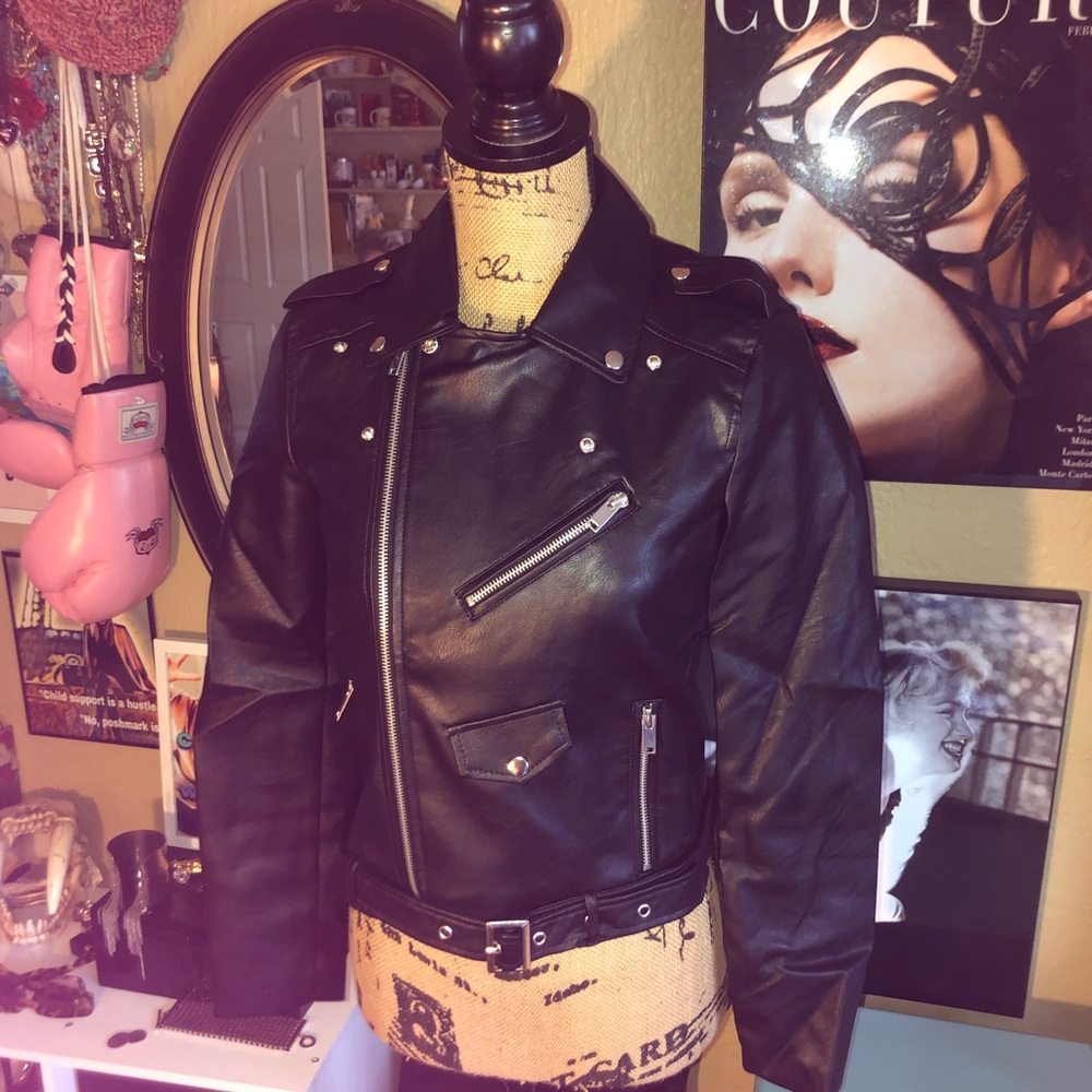 Black Vegan Leather Moto Jacket - Picture 4 of 8